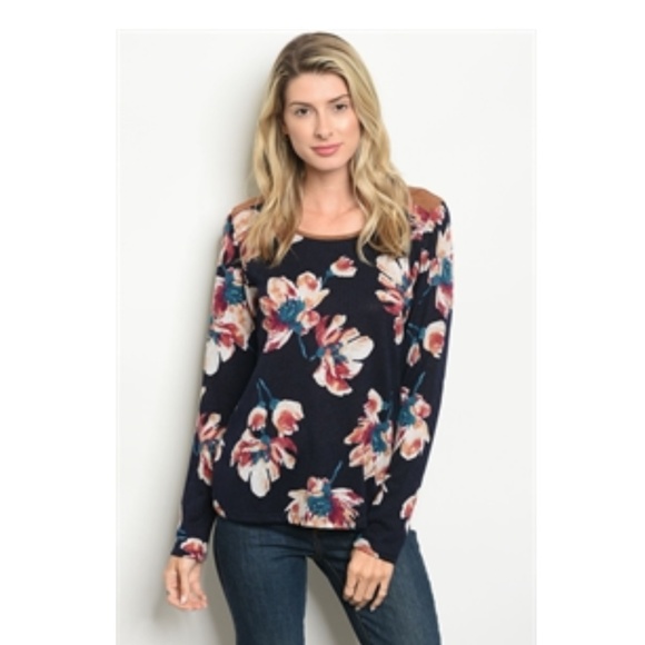Navy Flower Pattern Long Sleeve - Picture 8 of 8
